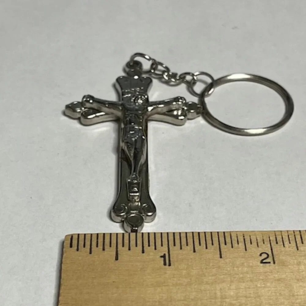 Silver-Toned Metal Jesus Crucifix Cross Keychain Pendant Charm Providence1.5